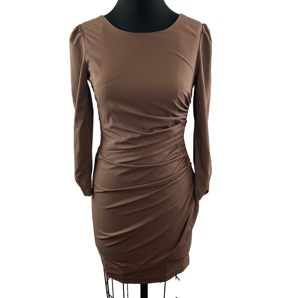 Ark & Co Open Back Scrunch Taupe Brown Mini Dress S Small Nordstrom NEW